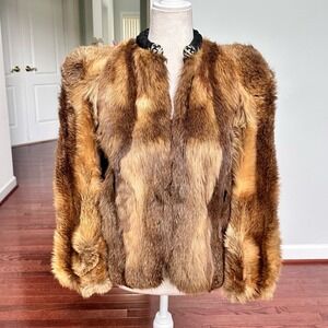 Vintage 100% Fox Fur Natural Gradient Dense Structured Shoulders Jacket Coat